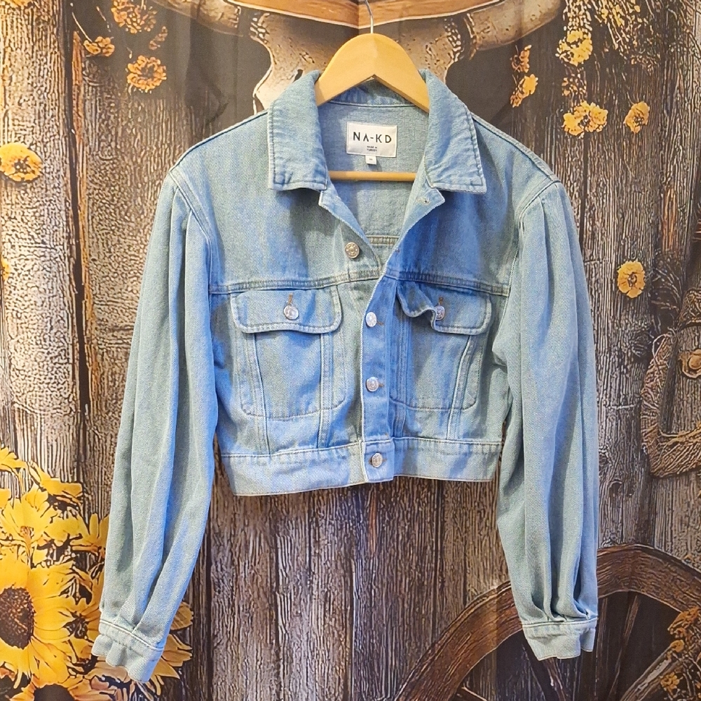 NA-KD Women's Cropped Light Blue Denim Jacket